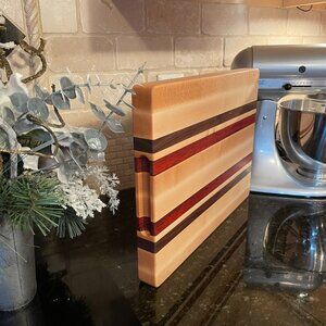 Handcrafted Maple Cutting Board With Walnut & Padauk Stripes. Colorado Made  NWT